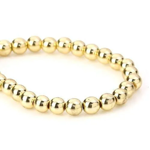 Gemstone Beads, Hematite, Synthetic, Non-Magnetic, Electroplated, Round, Gold Plated, 2mm