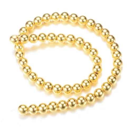 Gemstone Beads, Hematite, Synthetic, Non-Magnetic, Round, Gold Plated, 8mm