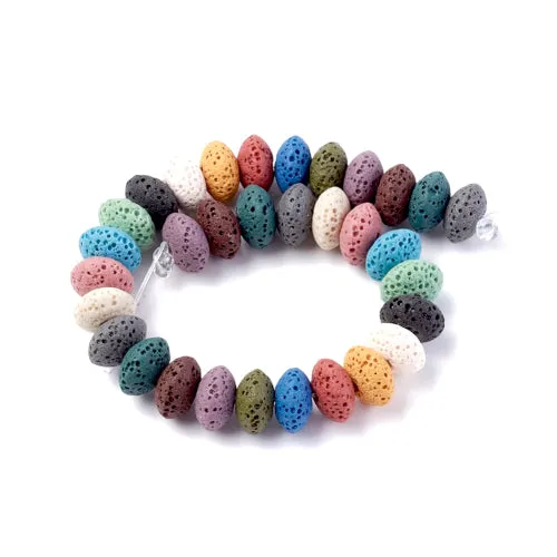 Gemstone Beads, Lava Rock, Natural, Rondelle, Mixed Colors, 10-11mm