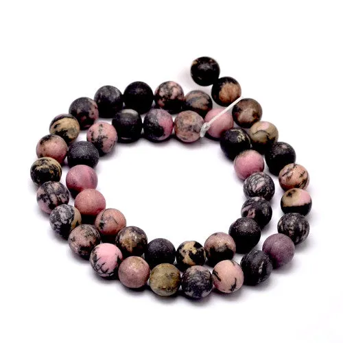 Gemstone Beads, Rhodonite, Natural, Frosted, Round, 8mm