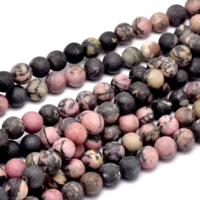 Gemstone Beads, Rhodonite, Natural, Frosted, Round, 8mm