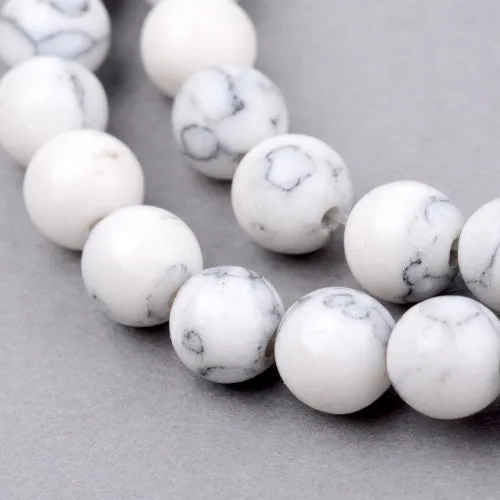 Gemstone Beads, Synthetic, Frosted, Howlite, Round, White, 12mm