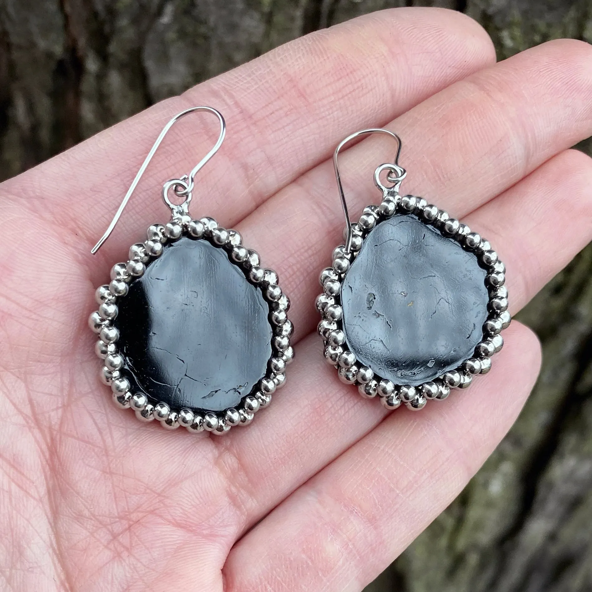 GEMSTONE Black Tourmaline Slice Earrings