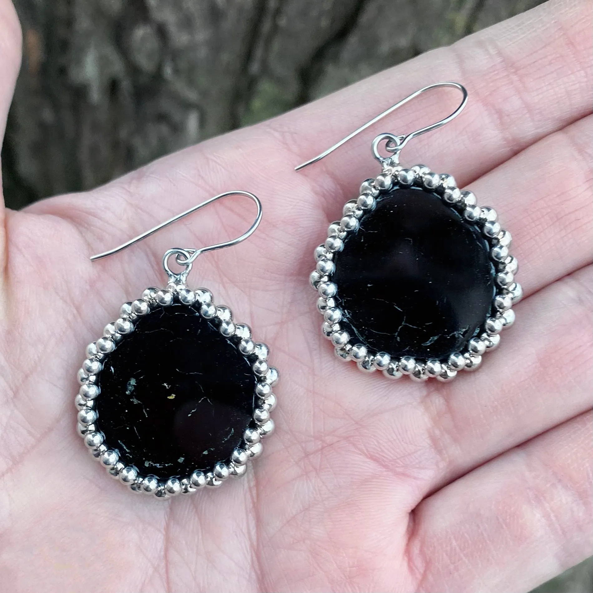 GEMSTONE Black Tourmaline Slice Earrings