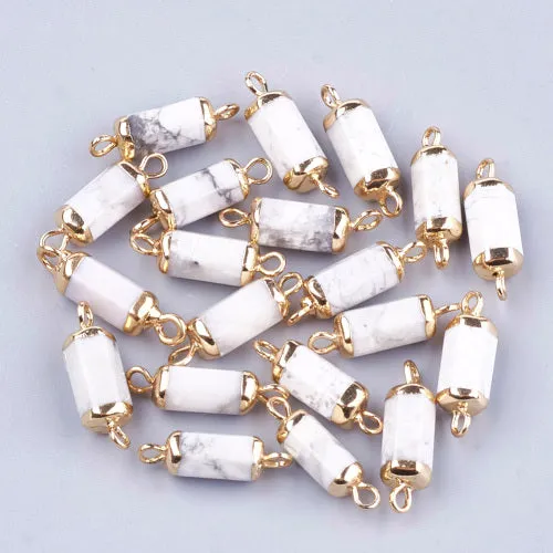 Gemstone Connectors, Natural, Howlite, Column, Golden, Iron, Link, 20-21mm