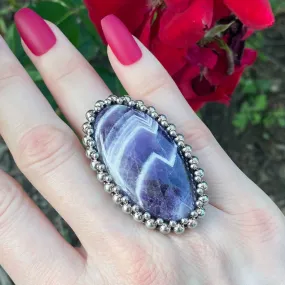 GEMSTONE Large Oval Chevron Amethyst Ring: Size 7.5