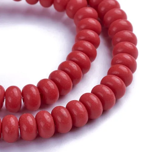 Glass Beads, Rondelle, Opaque, Red, 8mm