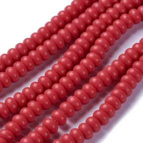 Glass Beads, Rondelle, Opaque, Red, 8mm