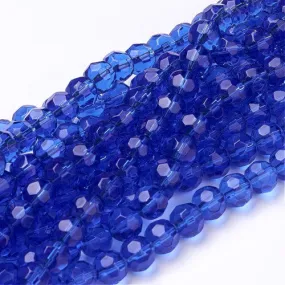 Glass Beads, Round, Faceted, Blue, 8mm