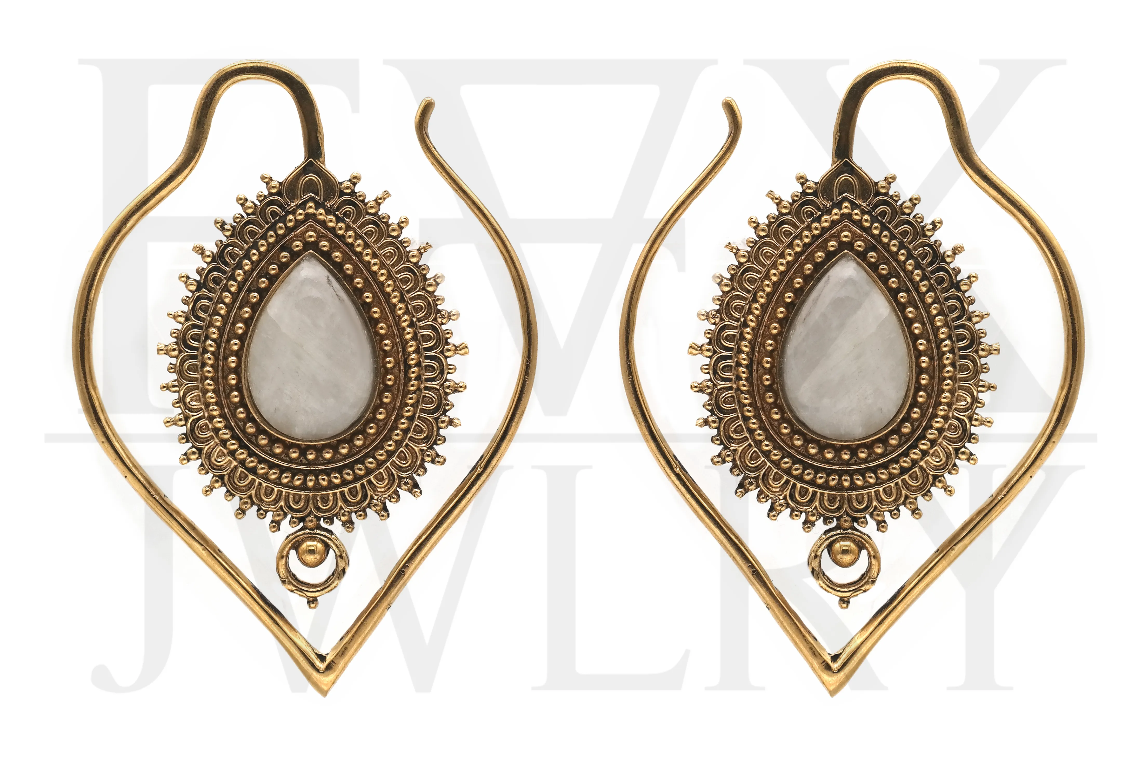 Golden Sacrament Ear Hangers - Moonstone