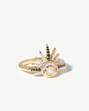 Harris Reed Fine Celestial Ring | 14ct Solid Gold/Rainbow Moonstone & Diamond