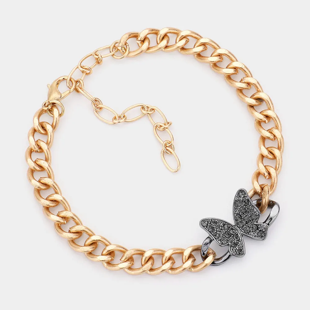 iLLASPARKZ Rhinestone Embellished Butterfly Accented Bracelet