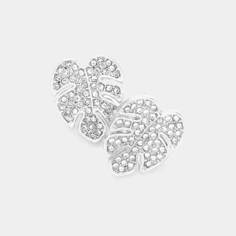 iLLASPARKZ Rhinestone Embellished Tropical Leaf Stud Earrings