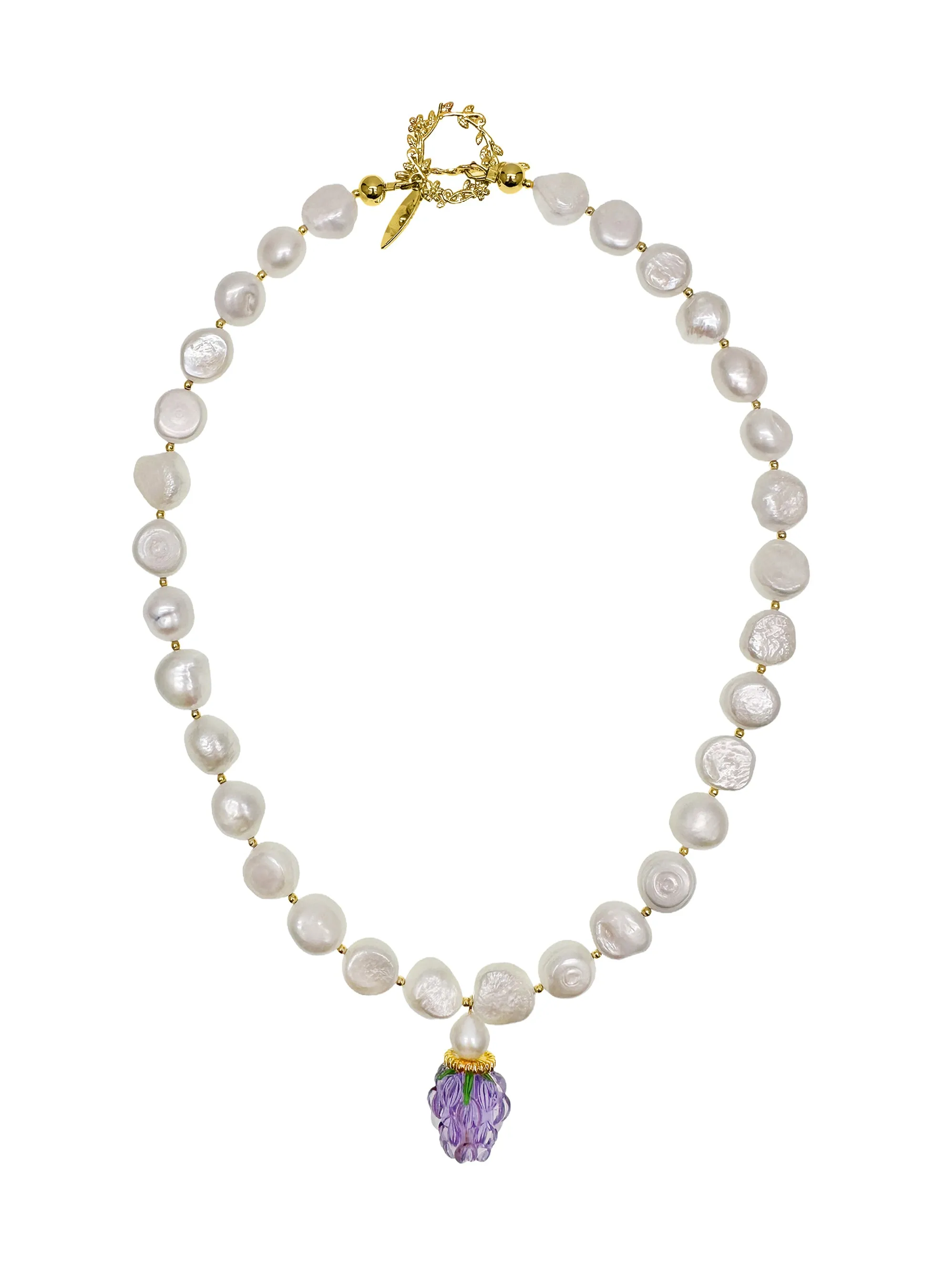 Irregular Freshwater Pearls With Purple Raspberry Pendant Necklace/Choker LN017