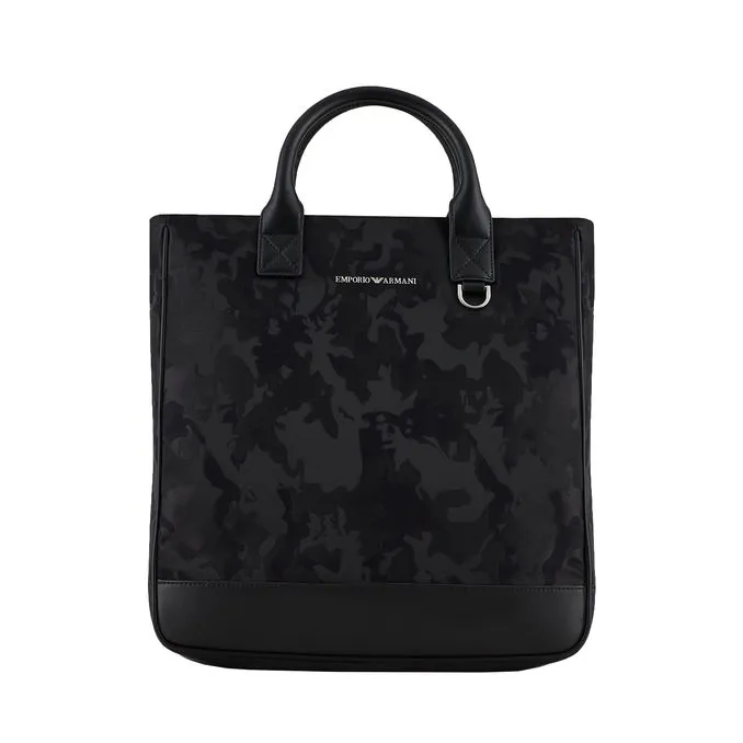 JACQUARD TOTE BAG Man Black Black Camouflage