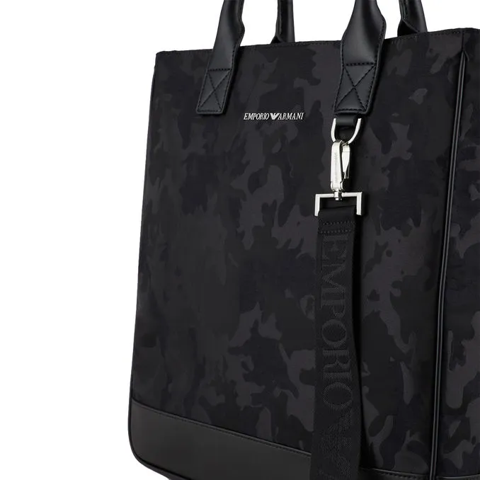 JACQUARD TOTE BAG Man Black Black Camouflage