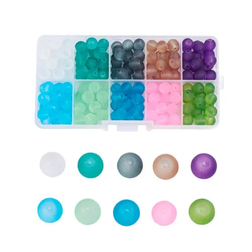 Jewelry Making Beads Kit, Round, Transparent, Frosted Glass Beads, 10 Colors, 8mm