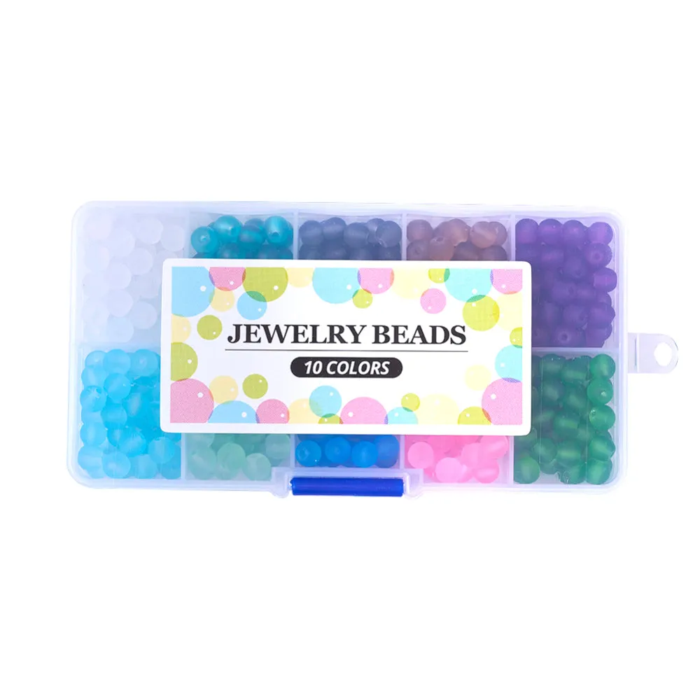 Jewelry Making Beads Kit, Round, Transparent, Frosted Glass Beads, 10 Colors, 8mm