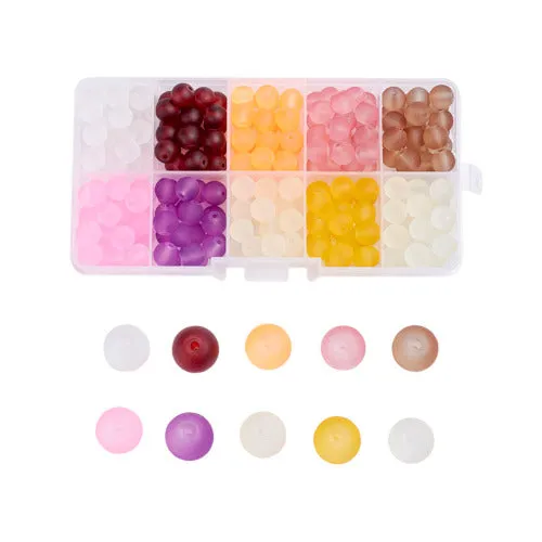 Jewelry Making Beads Kit, Round, Transparent, Frosted Glass Beads, 10 Colors, 8mm