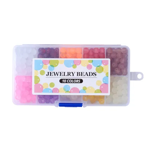 Jewelry Making Beads Kit, Round, Transparent, Frosted Glass Beads, 10 Colors, 8mm