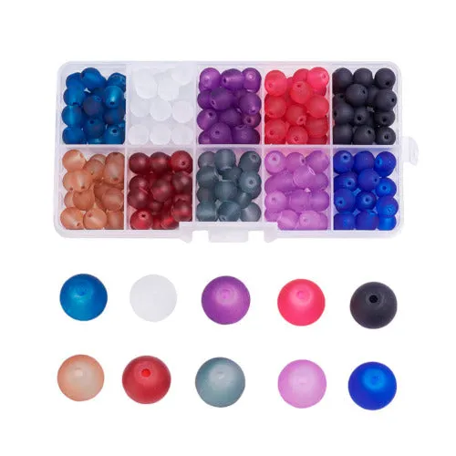 Jewelry Making Beads Kit, Round, Transparent, Frosted Glass Beads, 10 Colors, 8mm