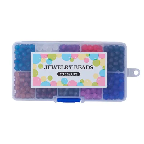 Jewelry Making Beads Kit, Round, Transparent, Frosted Glass Beads, 10 Colors, 8mm