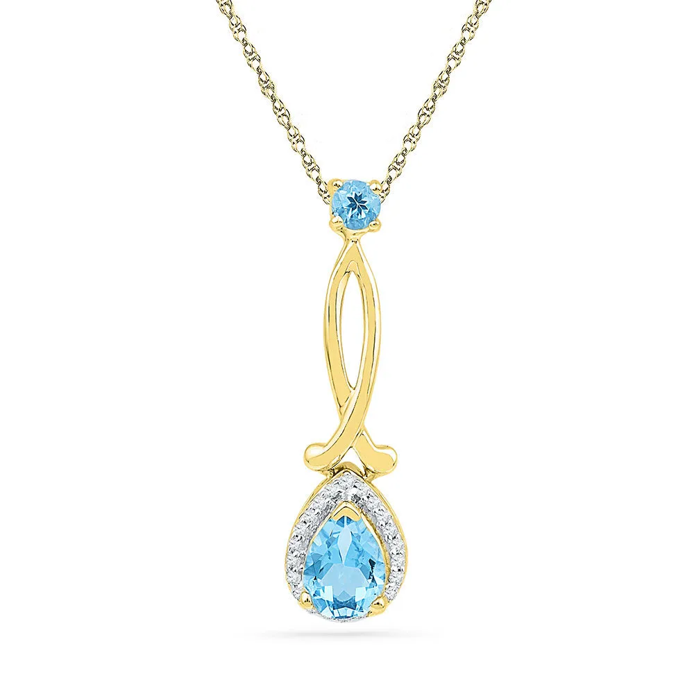 Keene Jewelers 10kt Yellow Gold Womens Pear Lab-Created Blue Topaz Dangle Pendant 1/10 Cttw