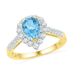 Keene Jewelers 10kt Yellow Gold Womens Pear Lab-Created Blue Topaz Solitaire Ring 2 Cttw