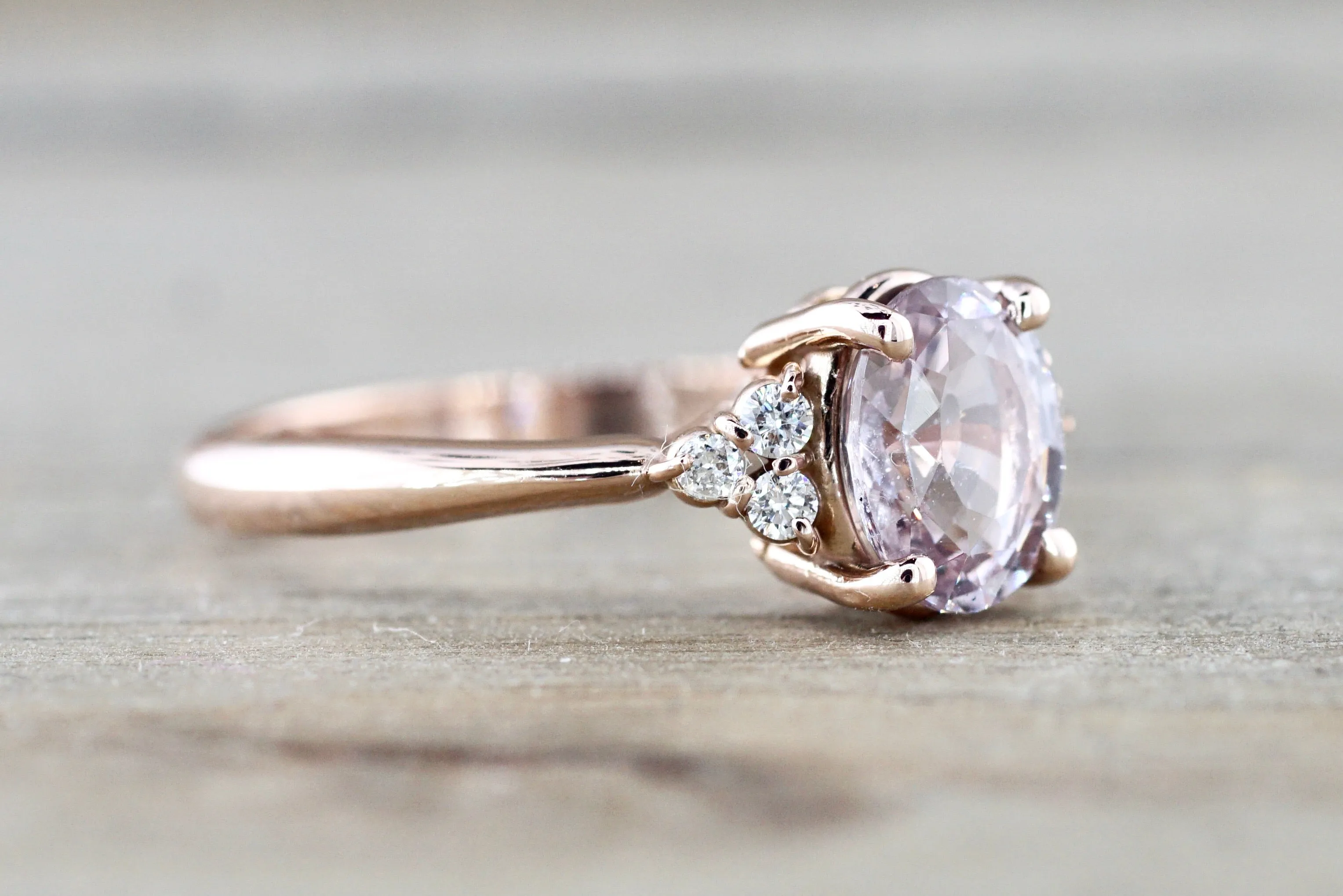 Leila Pink Sapphire GIA Certified Gemstone on Rose Gold Diamond Ring