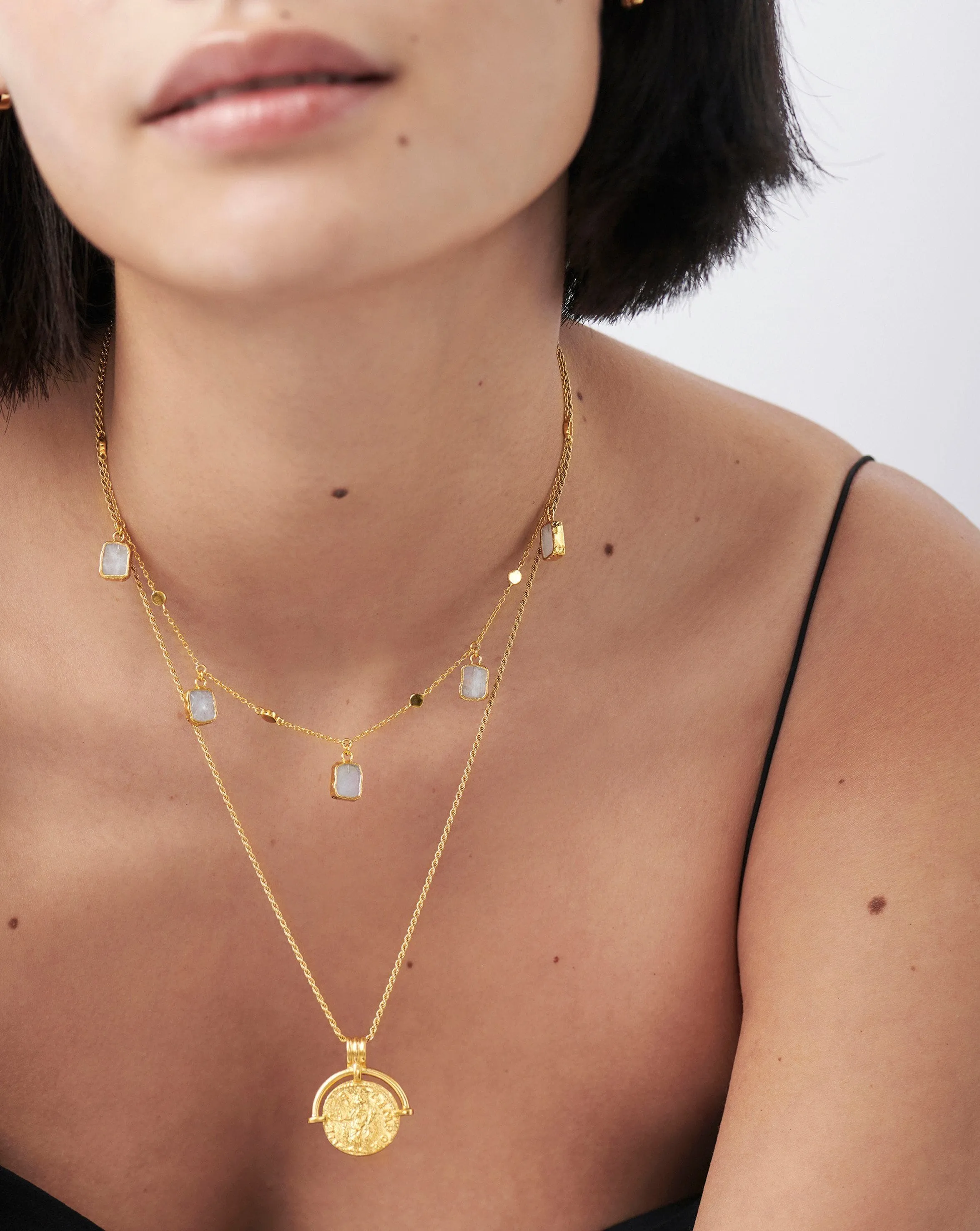 Lena Charm Choker | 18ct Gold Plated/Rainbow Moonstone