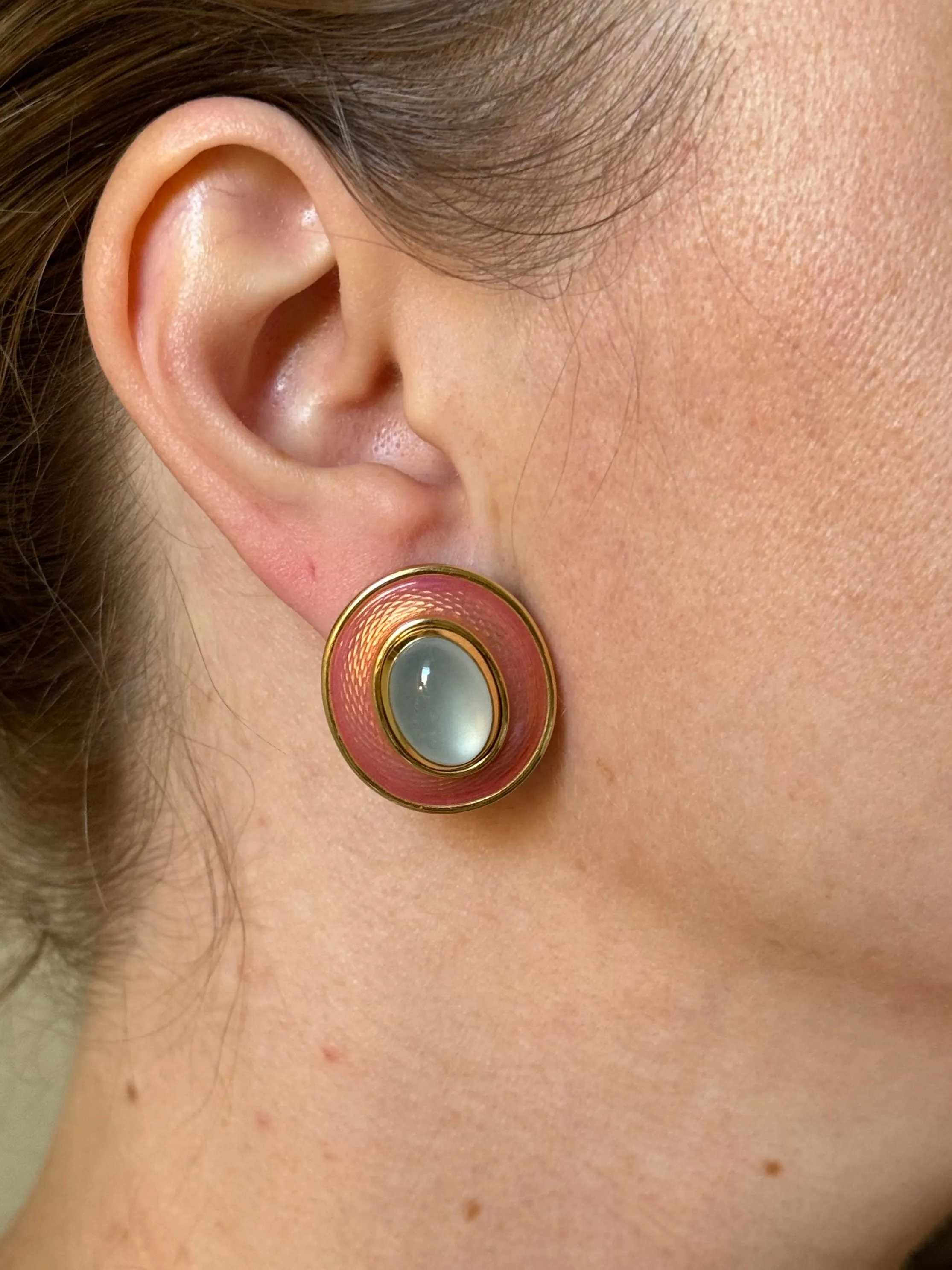 Leo de Vroomen Enamel Moonstone Gold Earrings