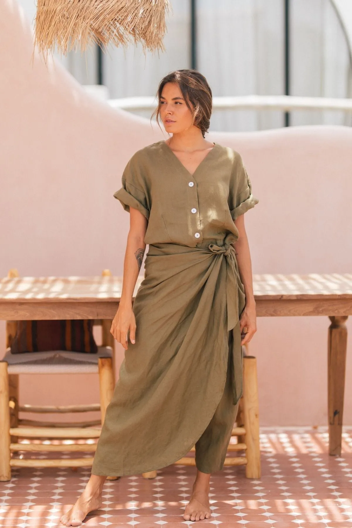 Linen Temple Wrap Playsuit