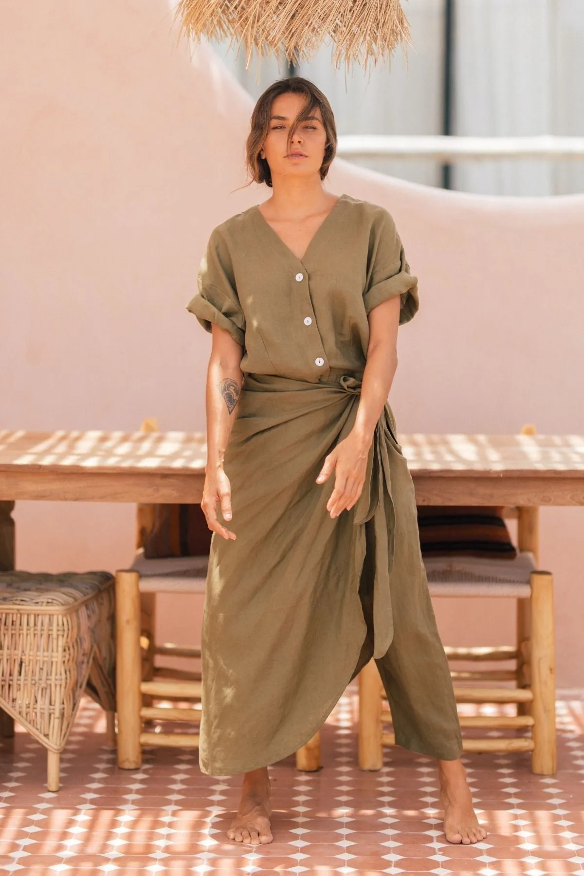 Linen Temple Wrap Playsuit