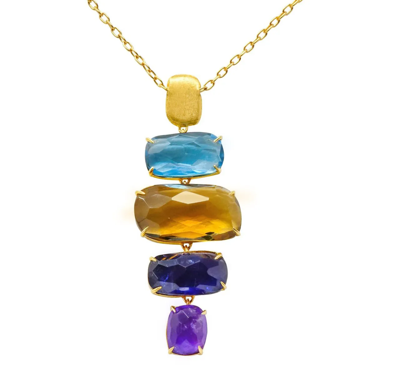 Marco Bicego Multi-Gem 18 Karat Gold Topaz Citrine Amethyst Iolite Drop Necklace