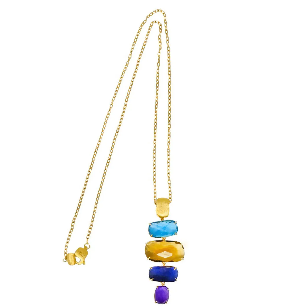 Marco Bicego Multi-Gem 18 Karat Gold Topaz Citrine Amethyst Iolite Drop Necklace