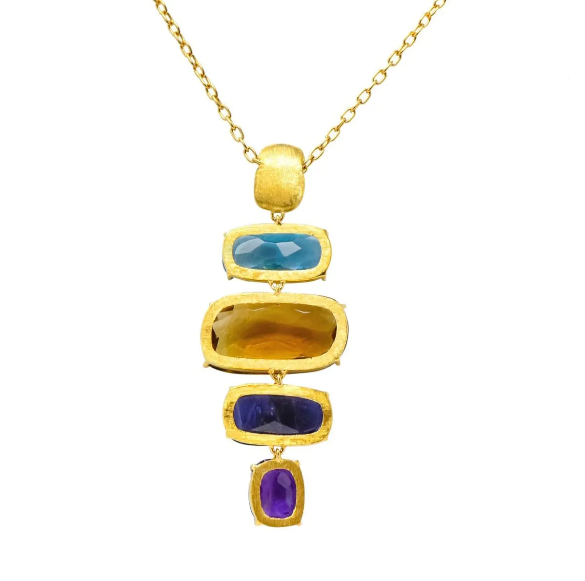 Marco Bicego Multi-Gem 18 Karat Gold Topaz Citrine Amethyst Iolite Drop Necklace