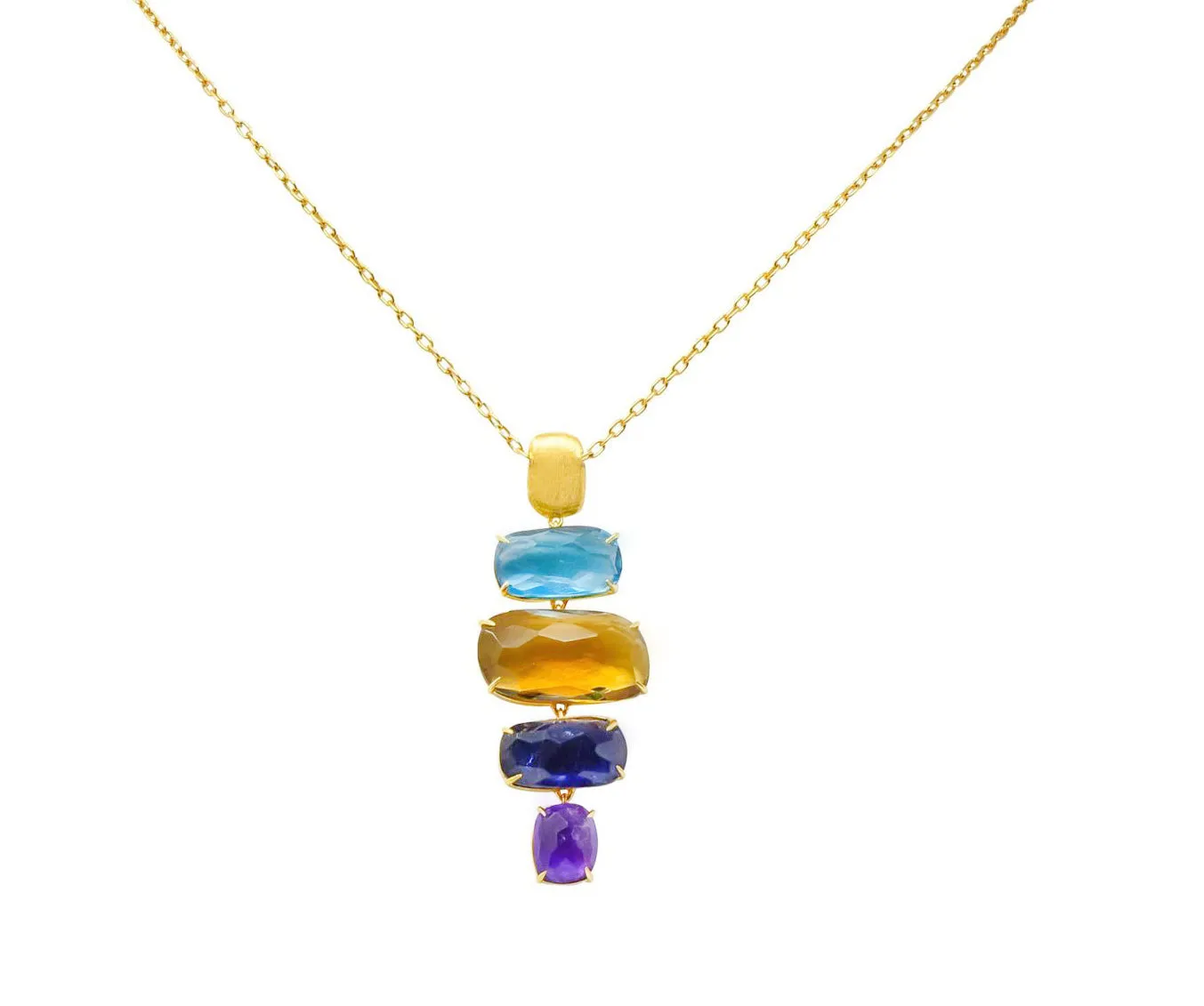 Marco Bicego Multi-Gem 18 Karat Gold Topaz Citrine Amethyst Iolite Drop Necklace