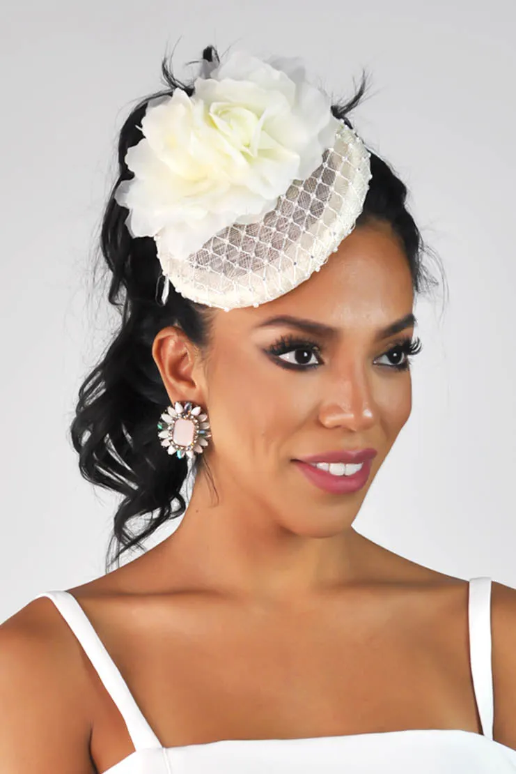 Marilyn Rose Rhinestone Disc Fascinator - Ivory