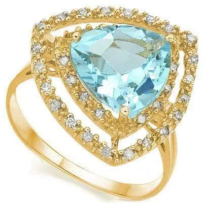 MARVELOUS 4.338 CARAT TW (35 PCS) BLUE TOPAZ & GENUINE DIAMOND 10K SOLID YELLOW