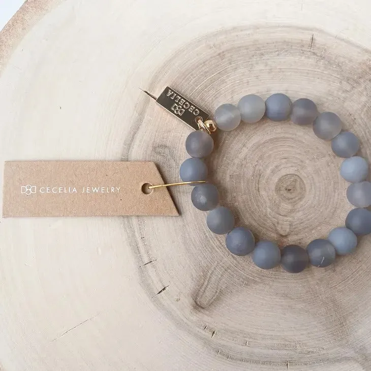 Matte Grey Agate Gemstone Bracelet