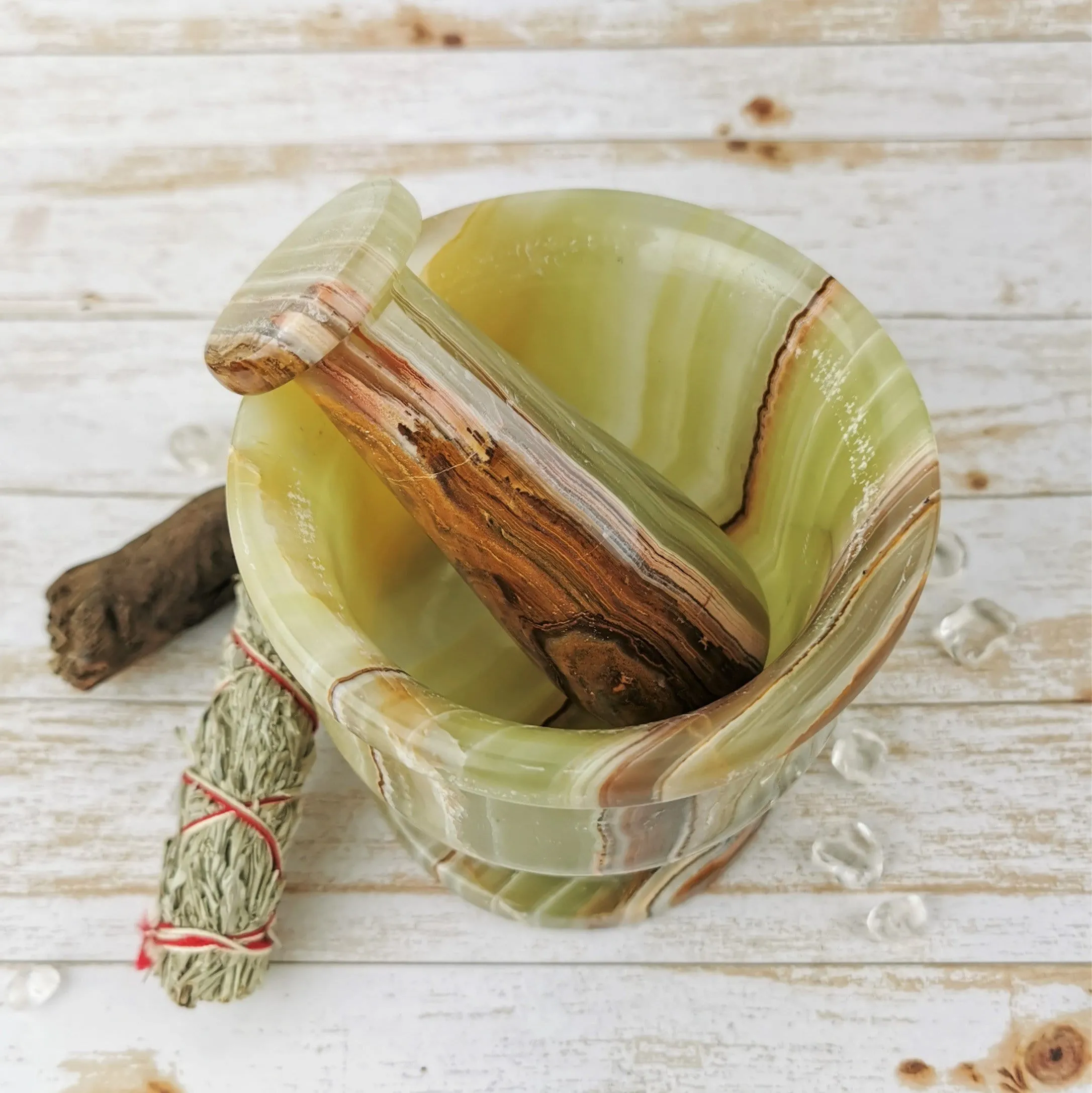 Medium Mortar and Pestle, Green Onyx