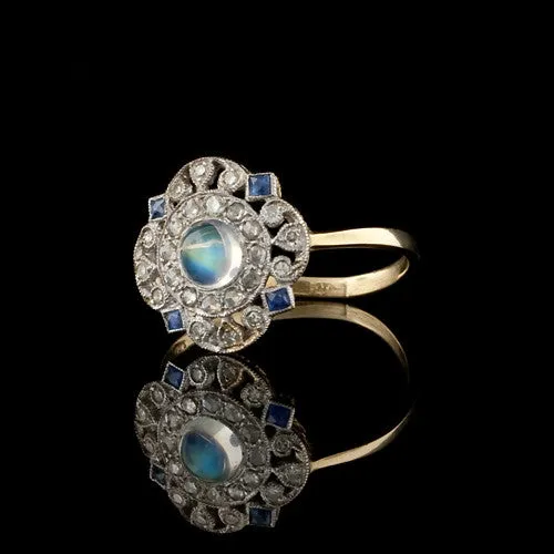 Moonstone, Sapphire, Diamond Ring