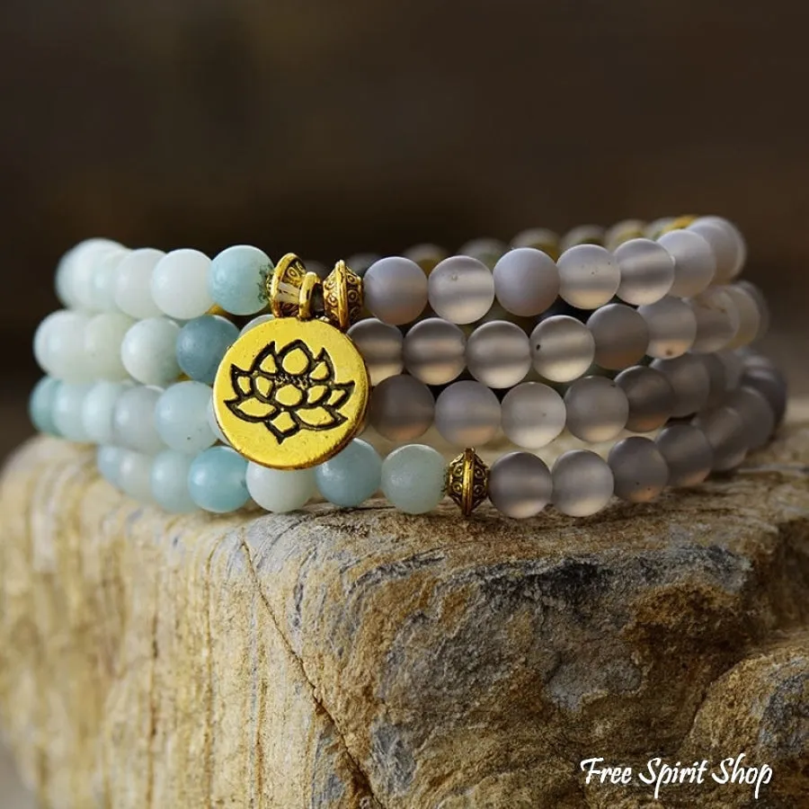 Natural Amazonite & Matte Grey Agate Bead Bracelet