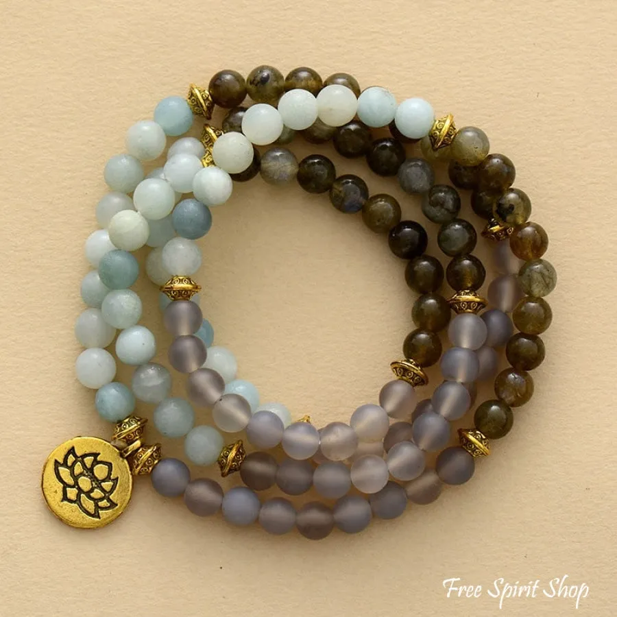 Natural Amazonite & Matte Grey Agate Bead Bracelet