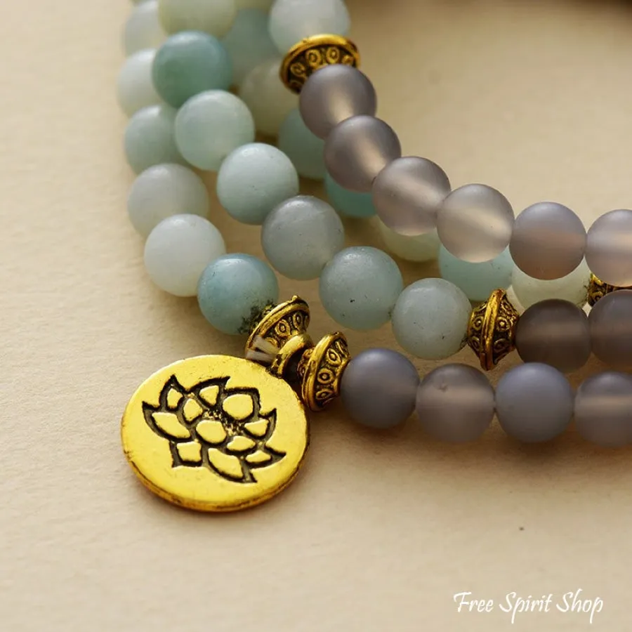 Natural Amazonite & Matte Grey Agate Bead Bracelet