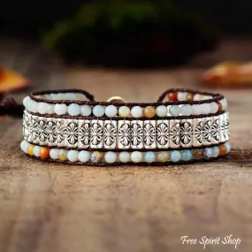 Natural Amazonite & Metal Beaded Wrap Bracelet