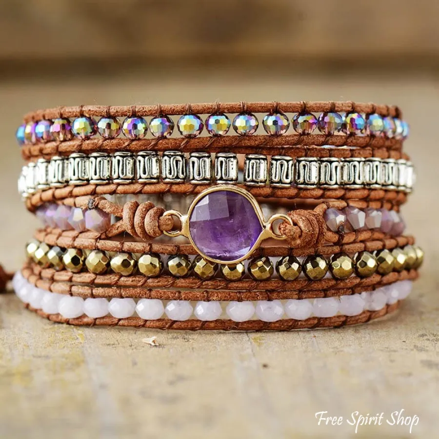 Natural Amethyst & Pyrite Wrap Bracelet