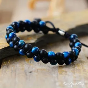 Natural Black Onyx & Blue Tiger Eye Bead Bracelet