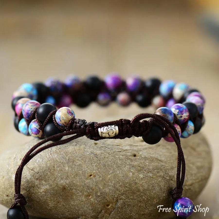 Natural Black Onyx & Purple Jasper Braided Bracelet