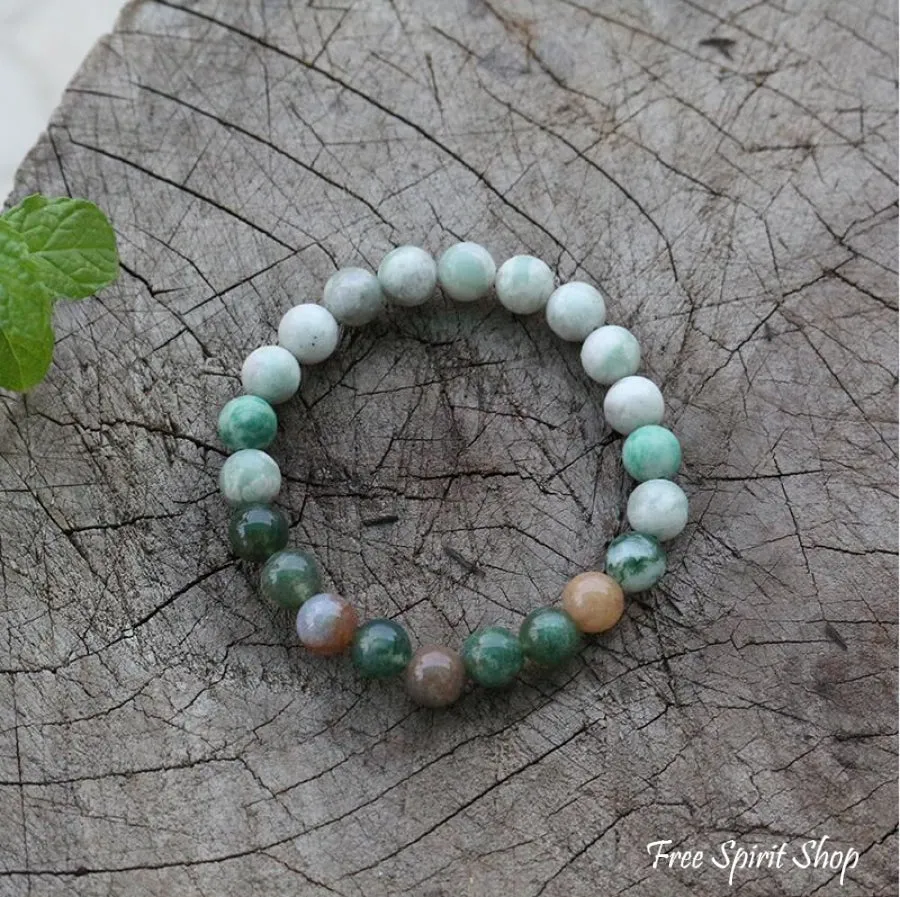 Natural Lucky Jasper & Indian Agate Bead Bracelet